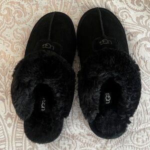 UGG Black Suede Shearling Slip-On Clogs